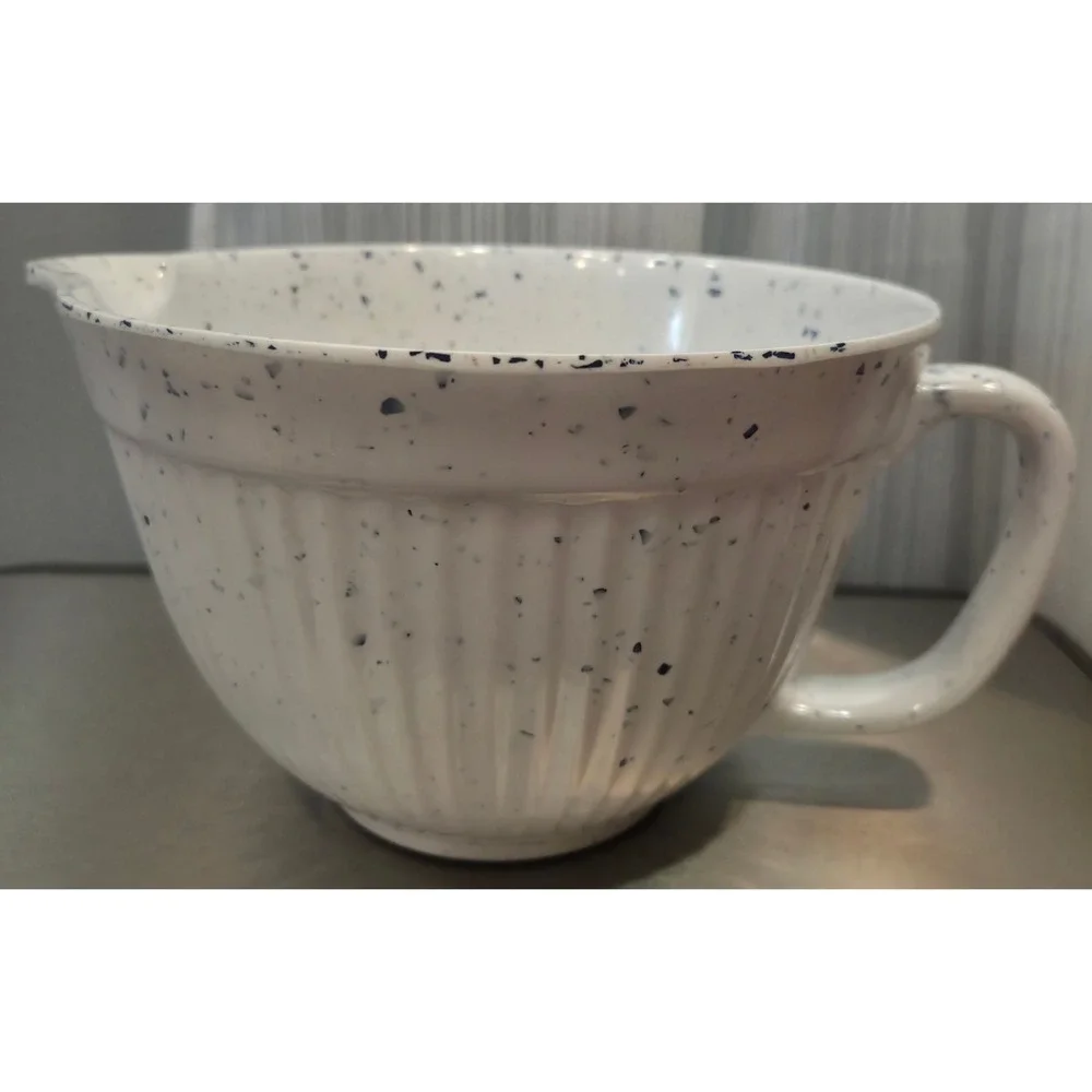 Cynthia Rowwey Shabby Chic Melamine Mixing Bowl White Blue Speckled Pour Spout